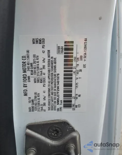 2019 Ford Transit Connect Xlt из США, поврежденный, VIN NM0LE7F29K1401878